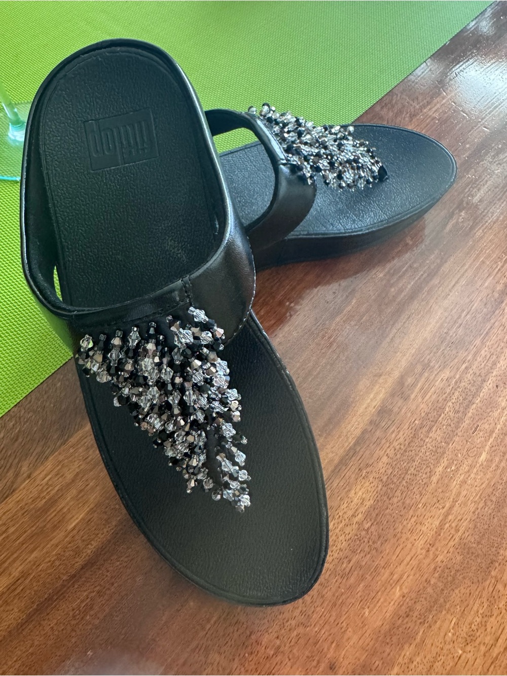 Fitflop Black Textured Slide Sandals with Thong Strap - Picture 9 of 12
